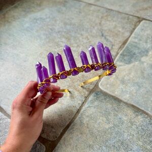 Purple Crystal Stone & Gold Headband Hairband Whimsy for Maternity or Showers